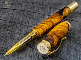 Dřevěné kuličkové pero Superior Olive tree & resin - Elegant gold č.2712