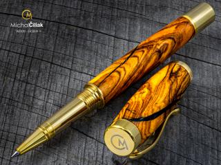Dřevěné kuličkové pero Superior Olive tree & resin - Elegant gold č.2814