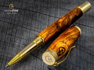 Dřevěné kuličkové pero Superior Olive tree & resin - Elegant gold č.2829