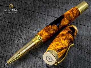Dřevěné kuličkové pero Superior Olive tree & resin - Elegant gold č.2836