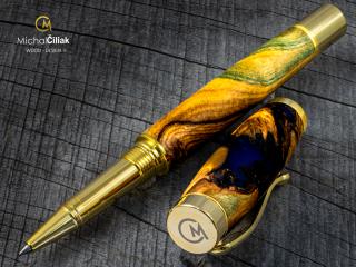 Dřevěné kuličkové pero Superior Olive tree & resin - Elegant gold č.2843