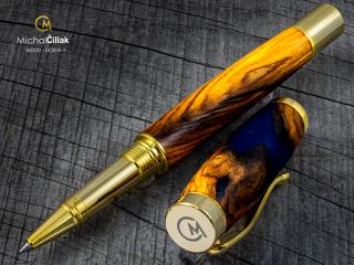 Dřevěné kuličkové pero Superior Olive tree & resin - Elegant gold č.2850