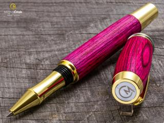 Dřevěné kuličkové pero Superior Pink Wood - Burly gold č.425