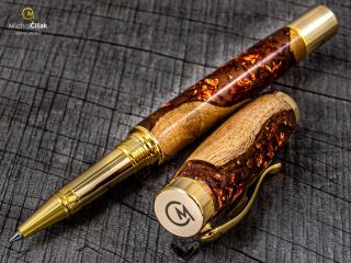 Dřevěné kuličkové pero Superior Superior Coper leaf & Wine - Elegant gold č.2679