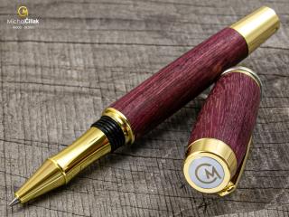 Dřevěné kuličkové pero Superior Superior Purpleheart - Burly gold č.465