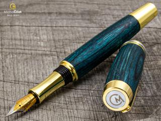 Dřevěné plnící pero Superior Blue Wood - Burly gold č.444