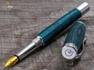 Dřevěné plnící pero Superior Blue Wood - Elegant chrome č.442