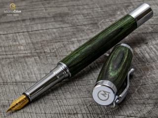 Dřevěné plnící pero Superior Green Wood - Elegant chrome č.412
