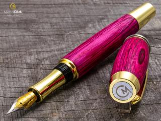 Dřevěné plnící pero Superior Pink Wood - Burly gold č.424