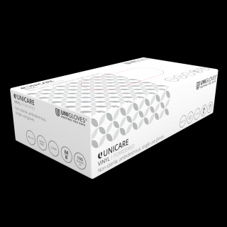 Rukavice jednorázové M VINYLOVÉ Unigloves Unicare pudrované 100ks