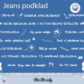 Bavlněný úplet JSEM ŠVADLENKA jeans  MaMi vzor