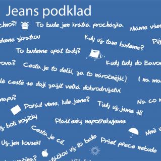 Bavlněný úplet VÝLETNÍCI sv. jeans  MaMi vzor