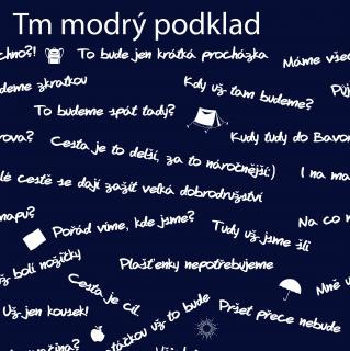 Bavlněný úplet VÝLETNÍCI tm. modrý  MaMi vzor