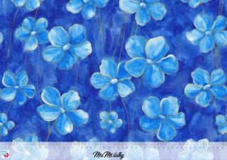 Koženka modré květy - kupon 0,5m