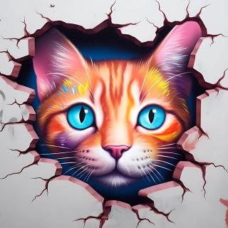 Koženkový panel  20x20cm kočka ve zdi