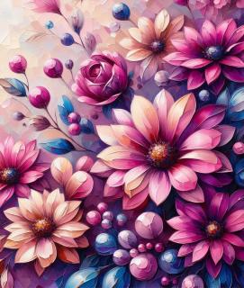 Koženkový panel 28x33cm fialovorůžové květy