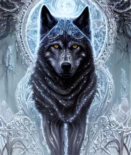 Koženkový panel 28x33cm vlk černý