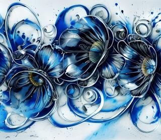 Koženkový panel 40x35cm modrý květ