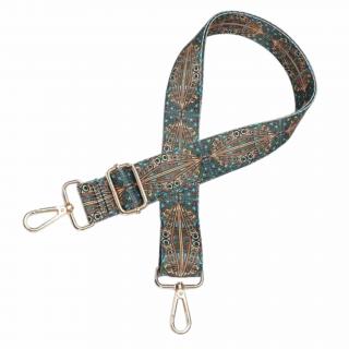 Popruh s karabinami 105cm etno zelené zlaté kování