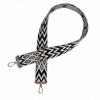 Popruh s karabinami 120cm geometrický černobílý zlaté kování