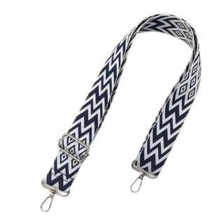 Popruh s karabinami 120cm geometrický tmavě modrý stříbrné kování