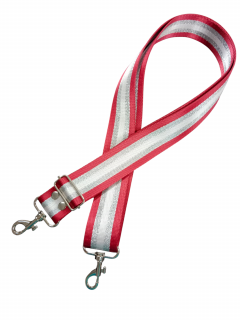 Popruh s karabinami 130cm bordo se stříbrným pruhem stříbrné kování