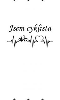 Saténová etiketa JSEM CYKLISTA ekg bílá 5x3cm