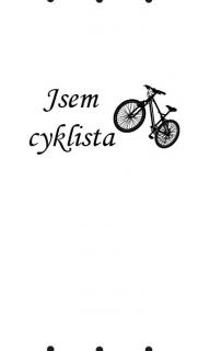 Saténová etiketa JSEM CYKLISTA kolo bílá 5x3cm