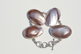 Náramek stříbrný  - světlehnědá perleť