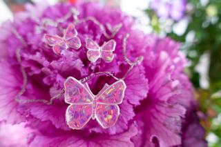 Set stříbrný - motýli s opály