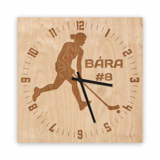 Dřevěné nástěnné hodiny čtvercové - Florbal (vlastní jméno)