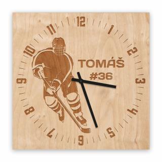 Dřevěné nástěnné hodiny čtvercové - Hokej (vlastní jméno)