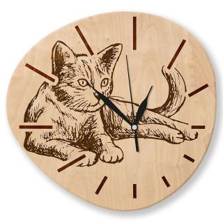 Dřevěné nástěnné hodiny - Kočka