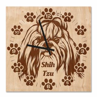 Dřevěné nástěnné hodiny - Shih-tzu