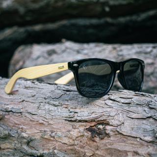 Sluneční brýle s bambusovými nožičkami - Černý rámeček se šedými sklíčky