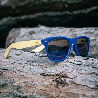 Sluneční brýle s bambusovými nožičkami - Modrý rámeček s modrými sklíčky (matné)