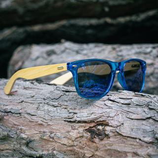 Sluneční brýle s bambusovými nožičkami - Modrý rámeček s modrými sklíčky