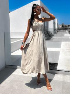 Béžové dlouhé elegantní šaty LUTISO s průstřihy Velikost: ONESIZE
