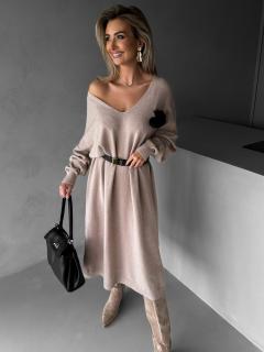 Béžové oversize svetrové šaty AUDREY Velikost: ONESIZE
