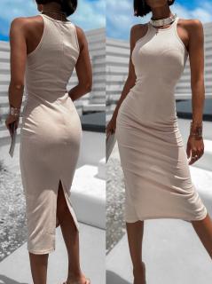 Béžové žebrované šaty LAYRER Velikost: M/L