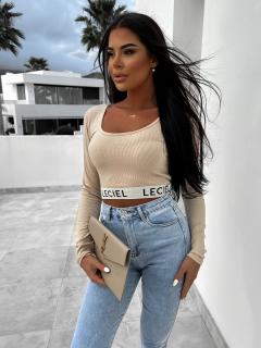 Béžový crop top LECIEL s dlouhým rukávem Velikost: ONESIZE