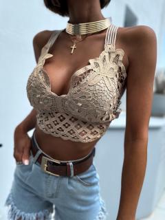 Béžový krajkovaný crop top SUMM Velikost: ONESIZE