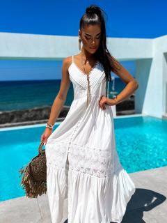 Bílé delší elegantní šaty ANEINY s krajkou Velikost: ONESIZE