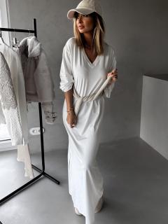 Bílé dlouhé oversize šaty HATHOR s dlouhým rukávem Velikost: M/L