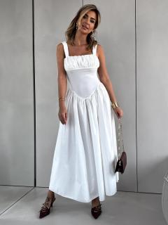 Bílé dlouhé řasené trendy šaty PELYT Velikost: ONESIZE