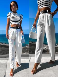 Bílé elegantní kalhoty MAEVES se širokými nohavicemi Velikost: XL