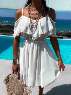 Bílé elegantní šaty EMERSON s volánky Velikost: ONESIZE