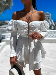 Bílé elegantní šaty MARITONE s páskem Velikost: ONESIZE
