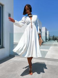 Bílé elegantní šaty PHINANEY s dlouhým rukávem Velikost: ONESIZE