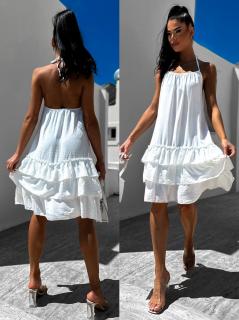 Bílé lehké šaty GLORYN s volánky Velikost: ONESIZE